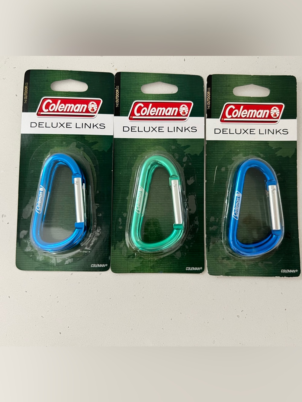 NWT Coleman Deluxe Links 6-Pack Carabiners Blue Green Camping Hiking Gear